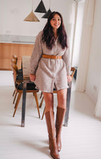 Robe Lison Pied De Poule Camel