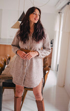 Robe Lison Pied De Poule Camel
