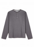 Maison Standards - T-Shirt Henley Manches Longues - Gris Chiné Foncé - Homme