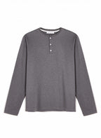 Maison Standards - T-Shirt Henley Manches Longues - Gris Chiné Foncé - Homme
