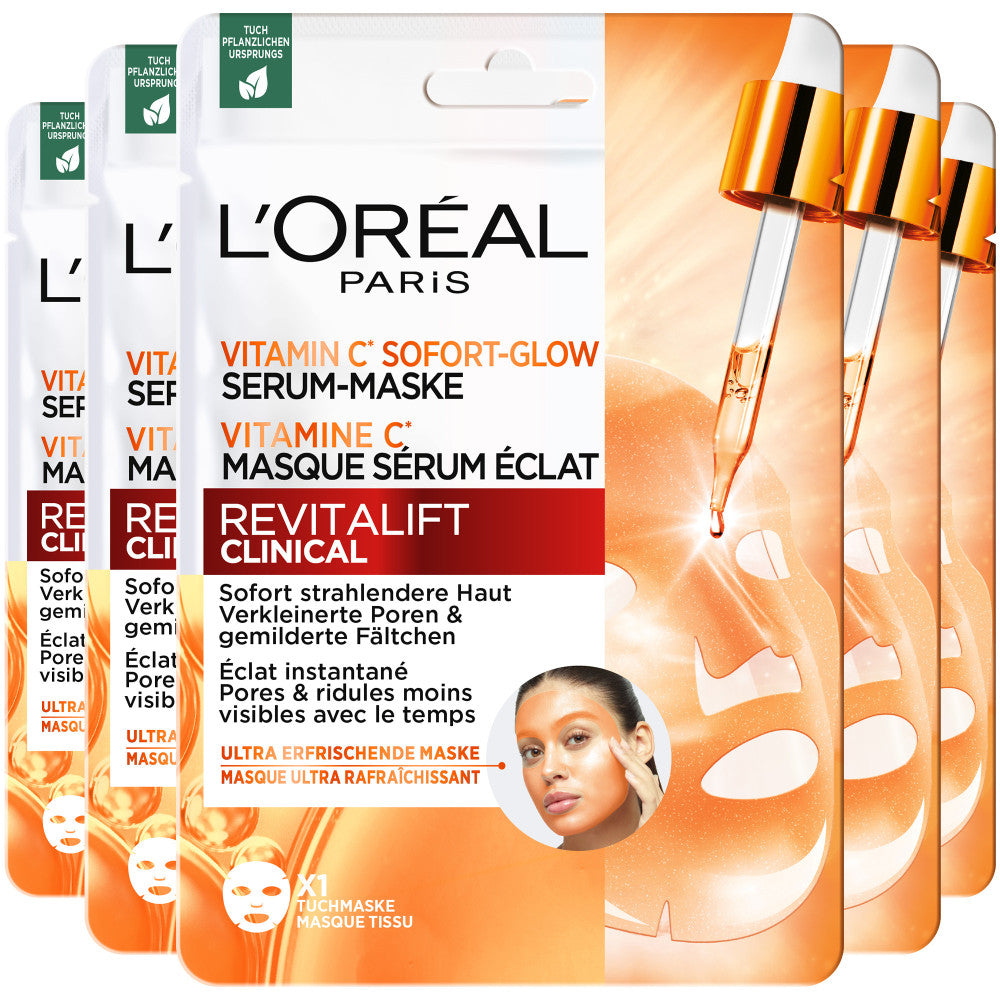 L'Oréal Paris - Lot De 5 Masques Tissu - Revitalift Clinical Masque Sérum Eclat Vitamine C
