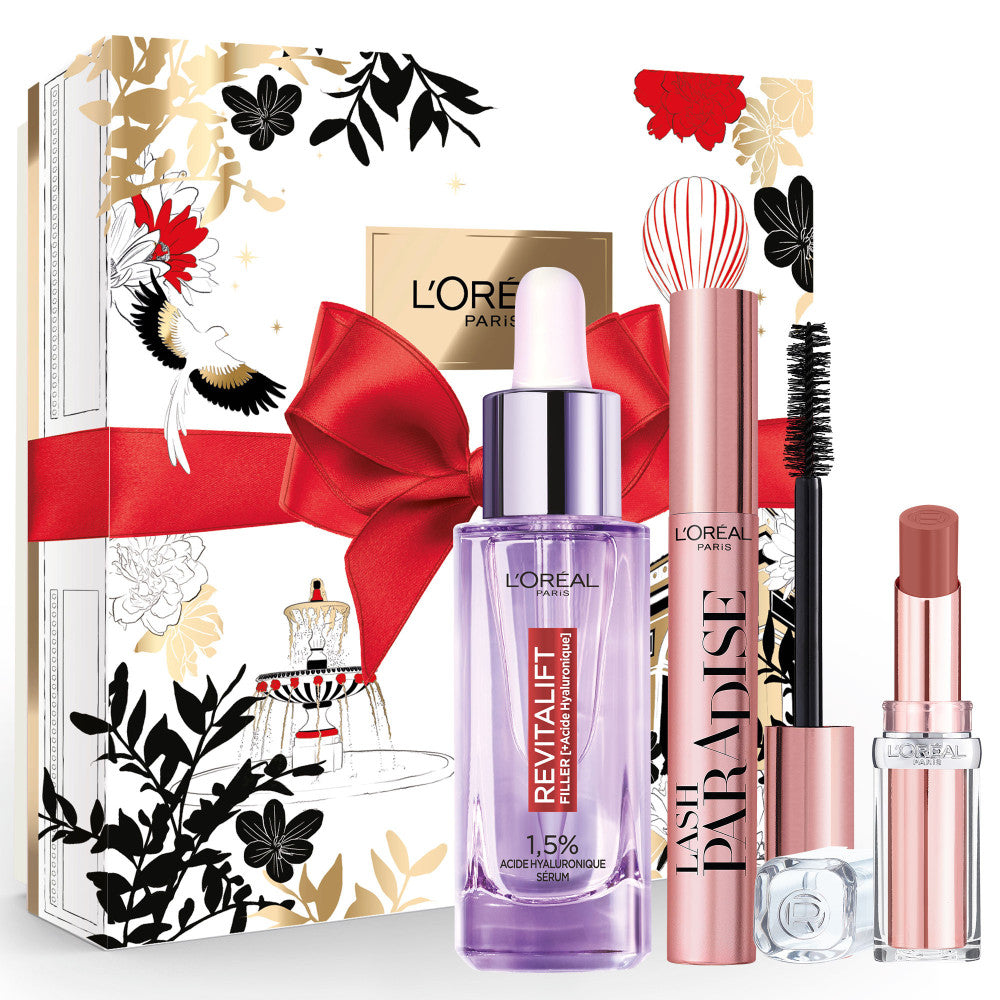 L'Oréal Paris - Coffret Cadeau Femme Luxe - 1 Sérum Filler Anti-Rides Acide Hyaluronique + 1 Mascara Noir Huile De Ricin Lash Para