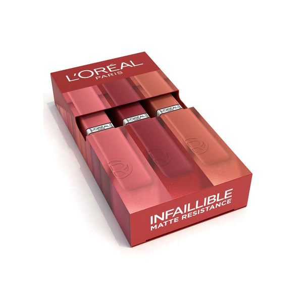 L'Oréal Paris - Coffret 3 Rouges À Lèvres Liquide Longue Tenue - Couleur Intense & Fini Mat - Sans Transfert - Infaillible Matte