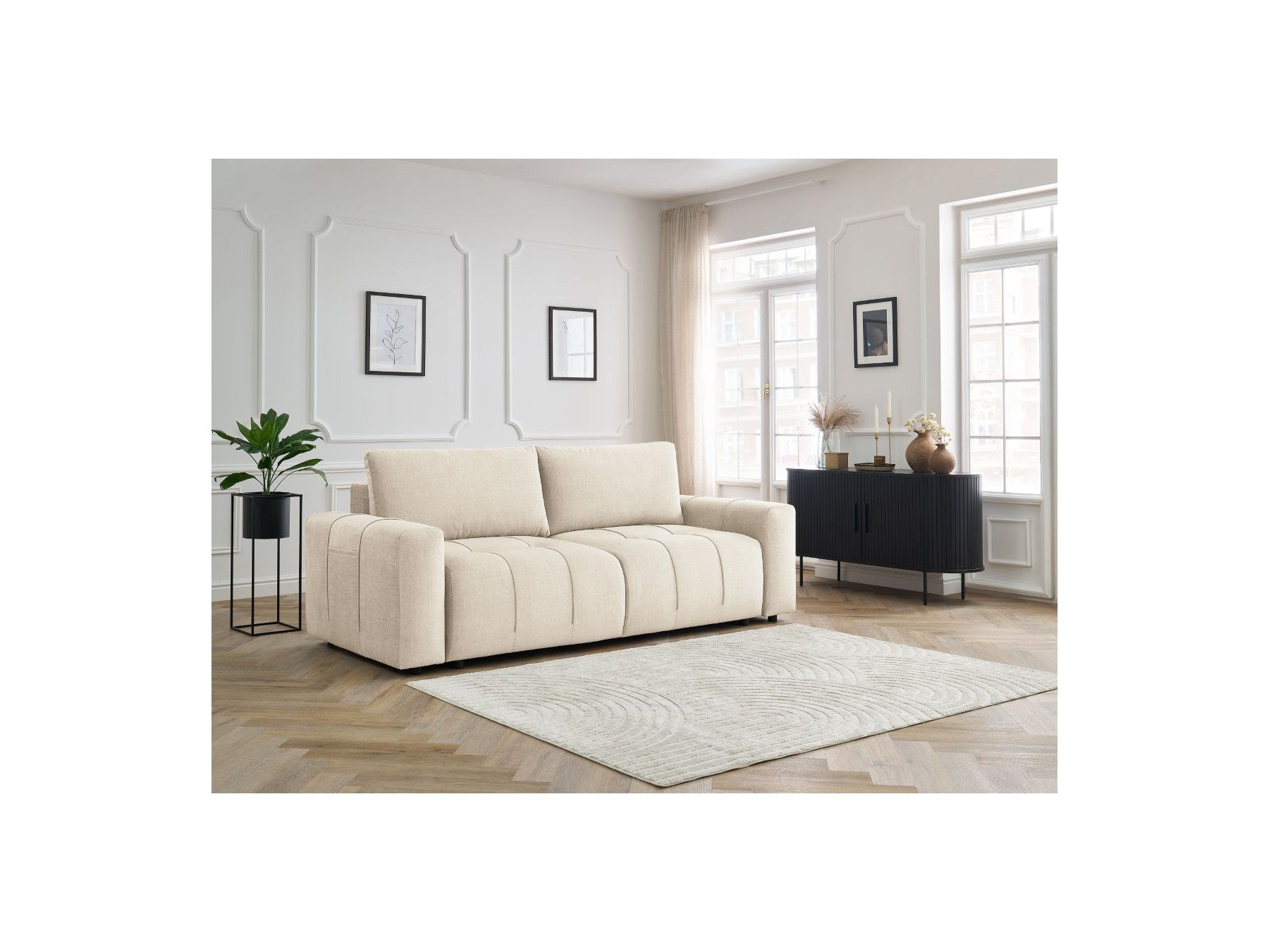 Arsene - Canapé Droit Convertible Coffre - Tissu Velours