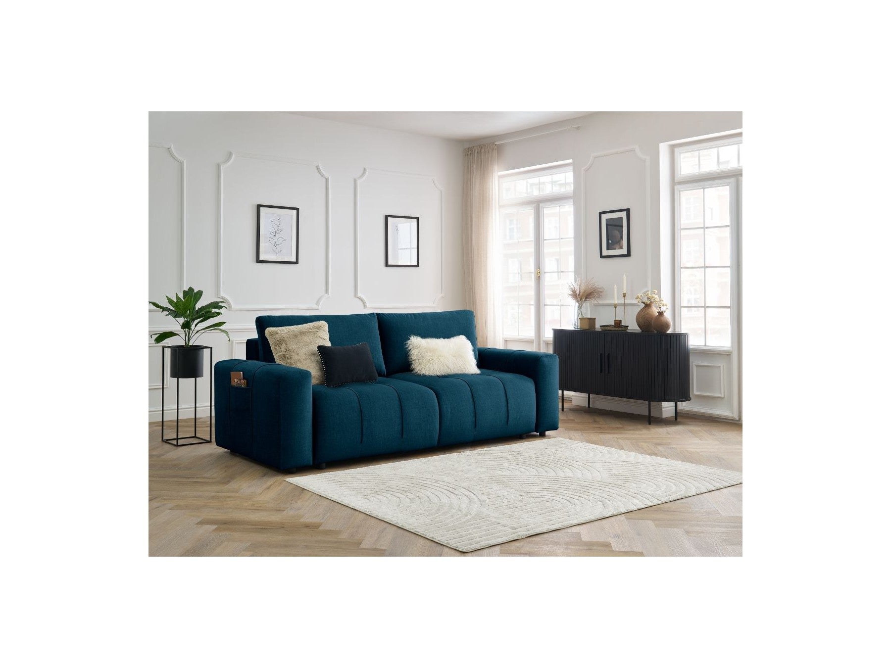 Arsene - Canapé Droit Convertible Coffre - Tissu Velours