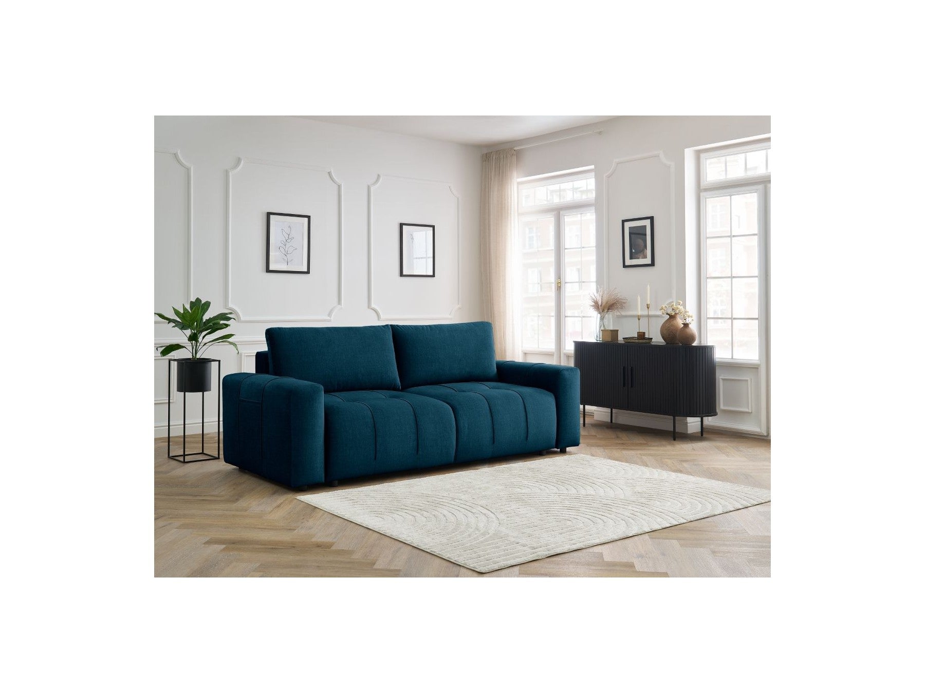 Arsene - Canapé Droit Convertible Coffre - Tissu Velours
