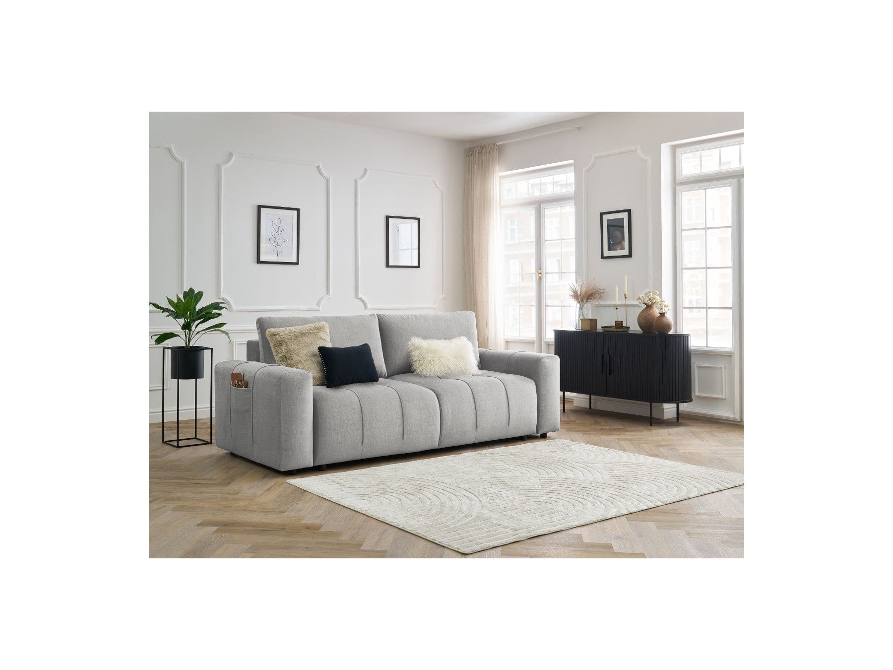 Arsene - Canapé Droit Convertible Coffre - Tissu Velours