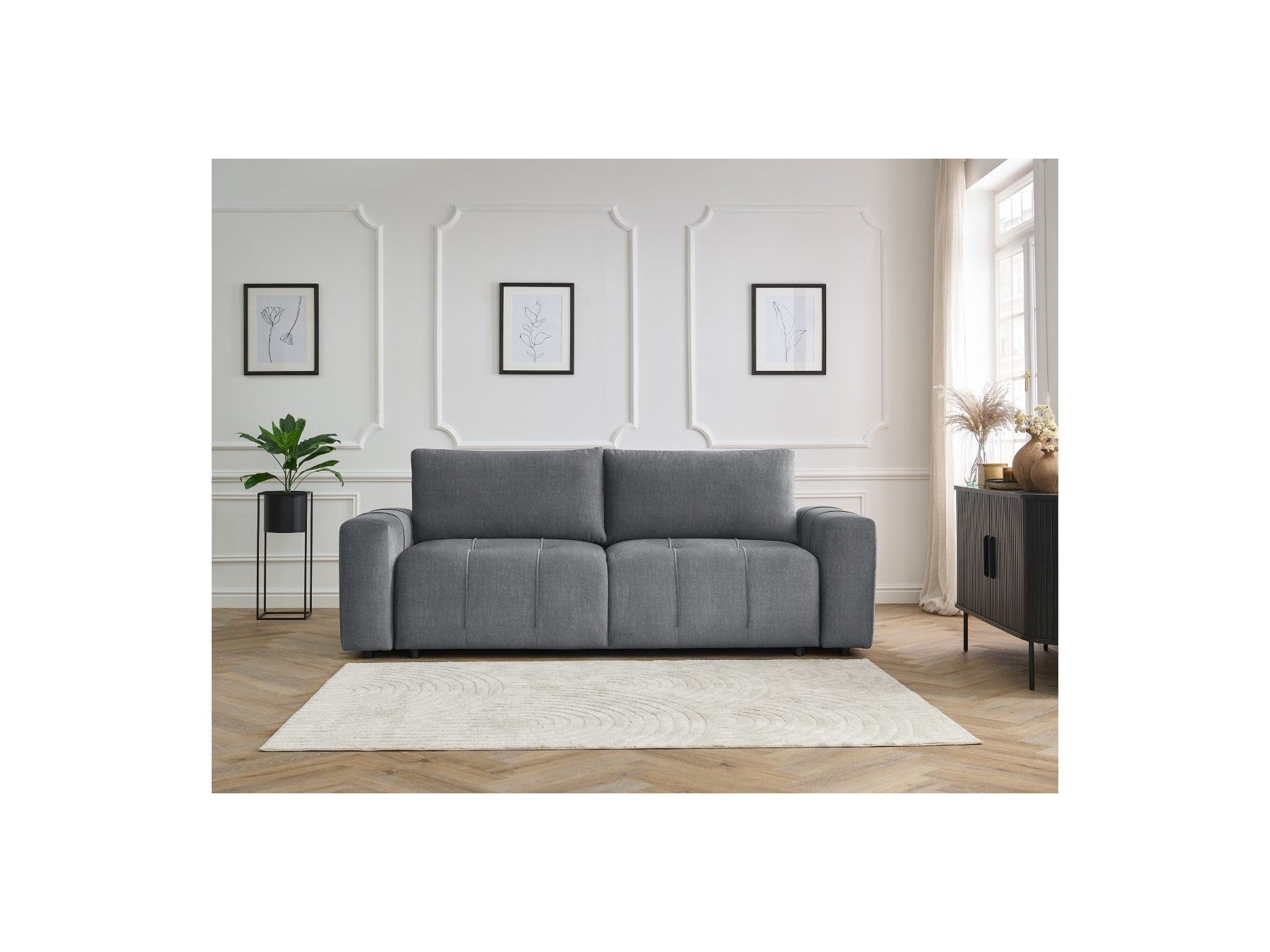 Arsene - Canapé Droit Convertible Coffre - Tissu Velours