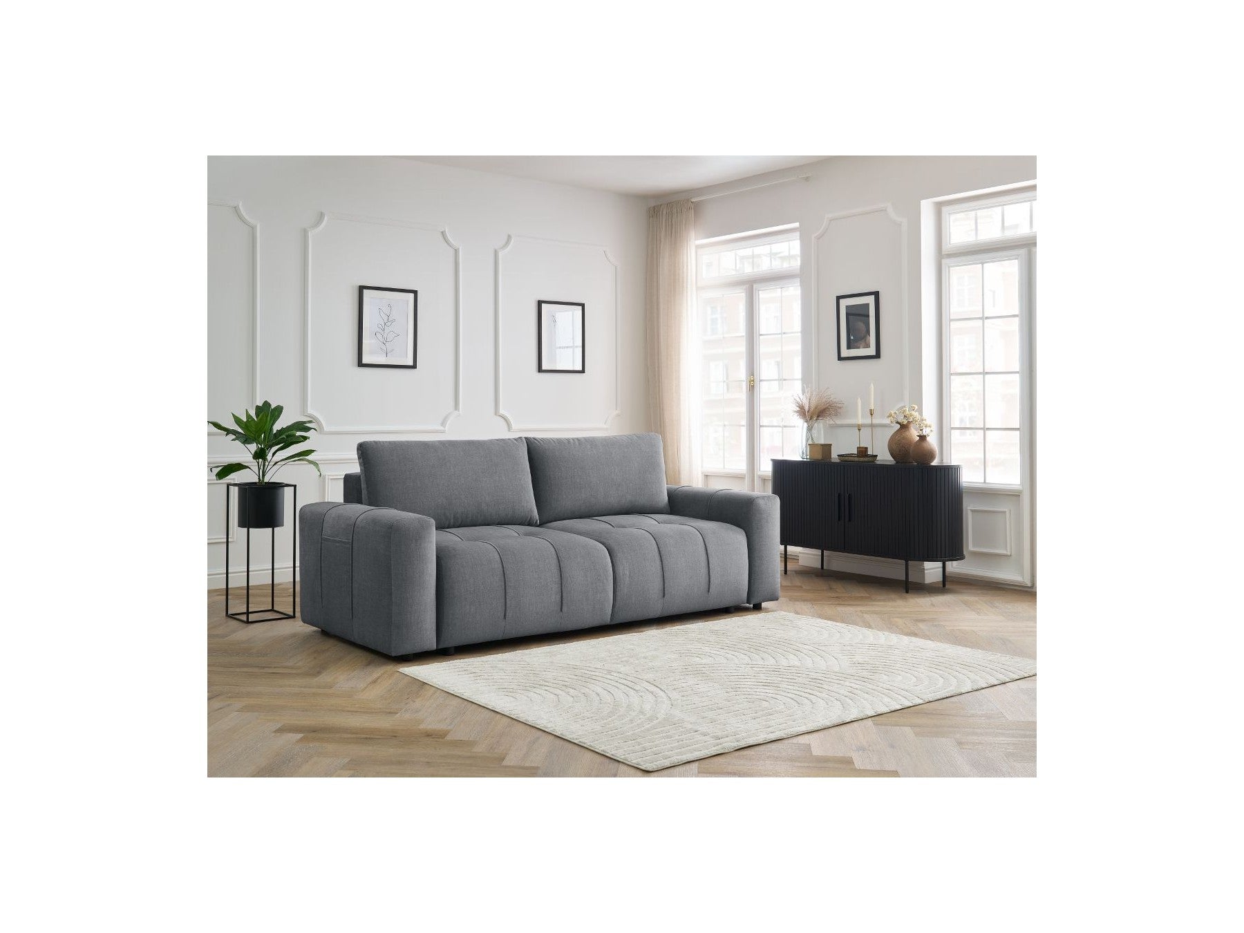 Arsene - Canapé Droit Convertible Coffre - Tissu Velours