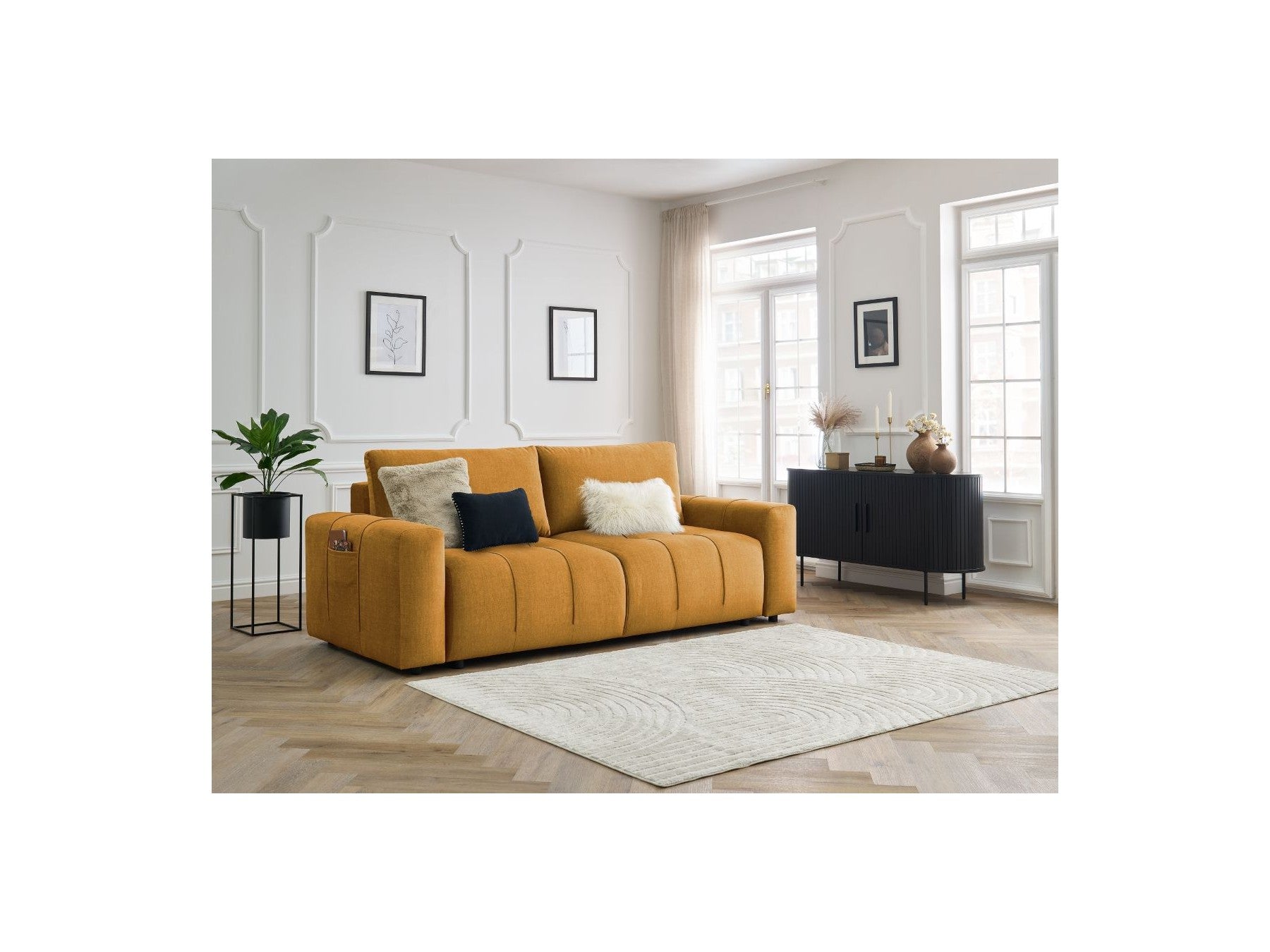 Arsene - Canapé Droit Convertible Coffre - Tissu Velours