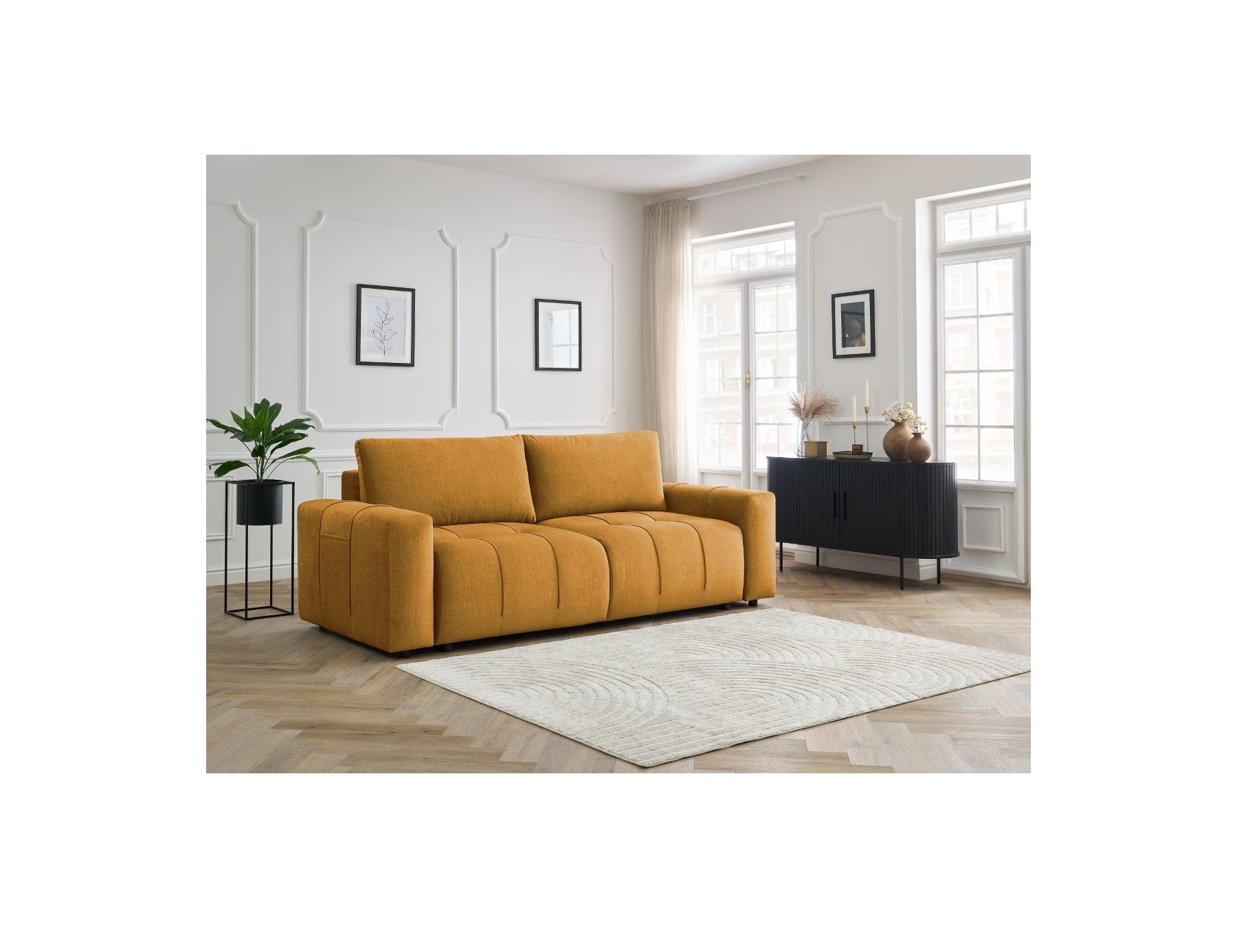 Arsene - Canapé Droit Convertible Coffre - Tissu Velours