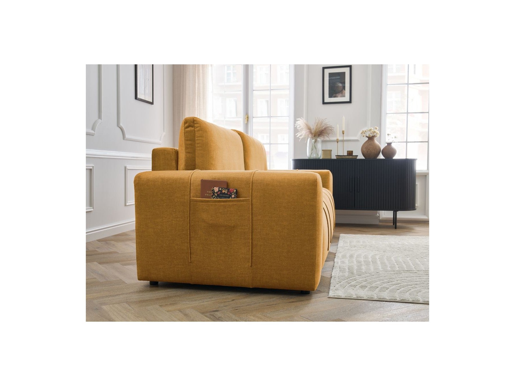 Arsene - Canapé Droit Convertible Coffre - Tissu Velours
