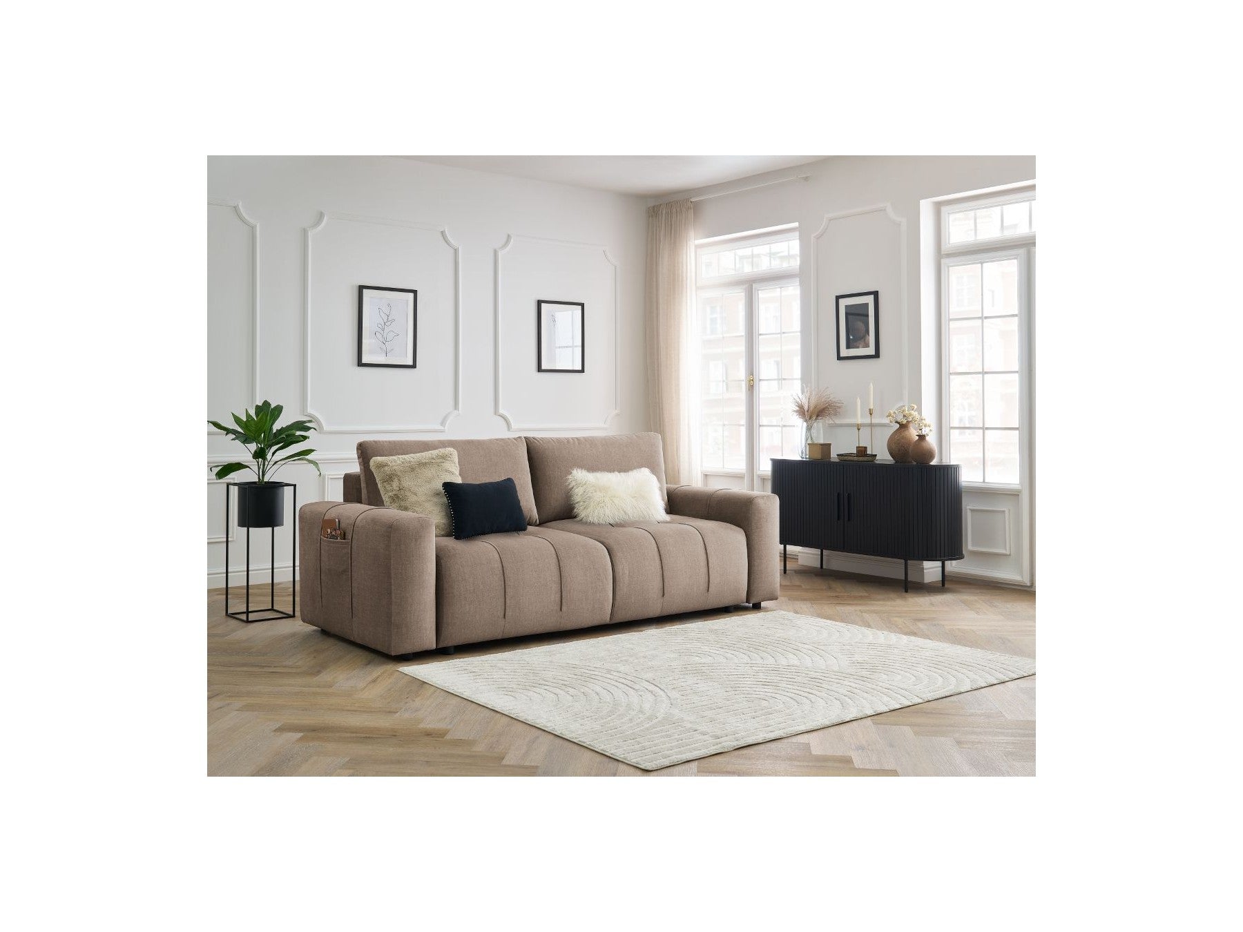 Arsene - Canapé Droit Convertible Coffre - Tissu Velours