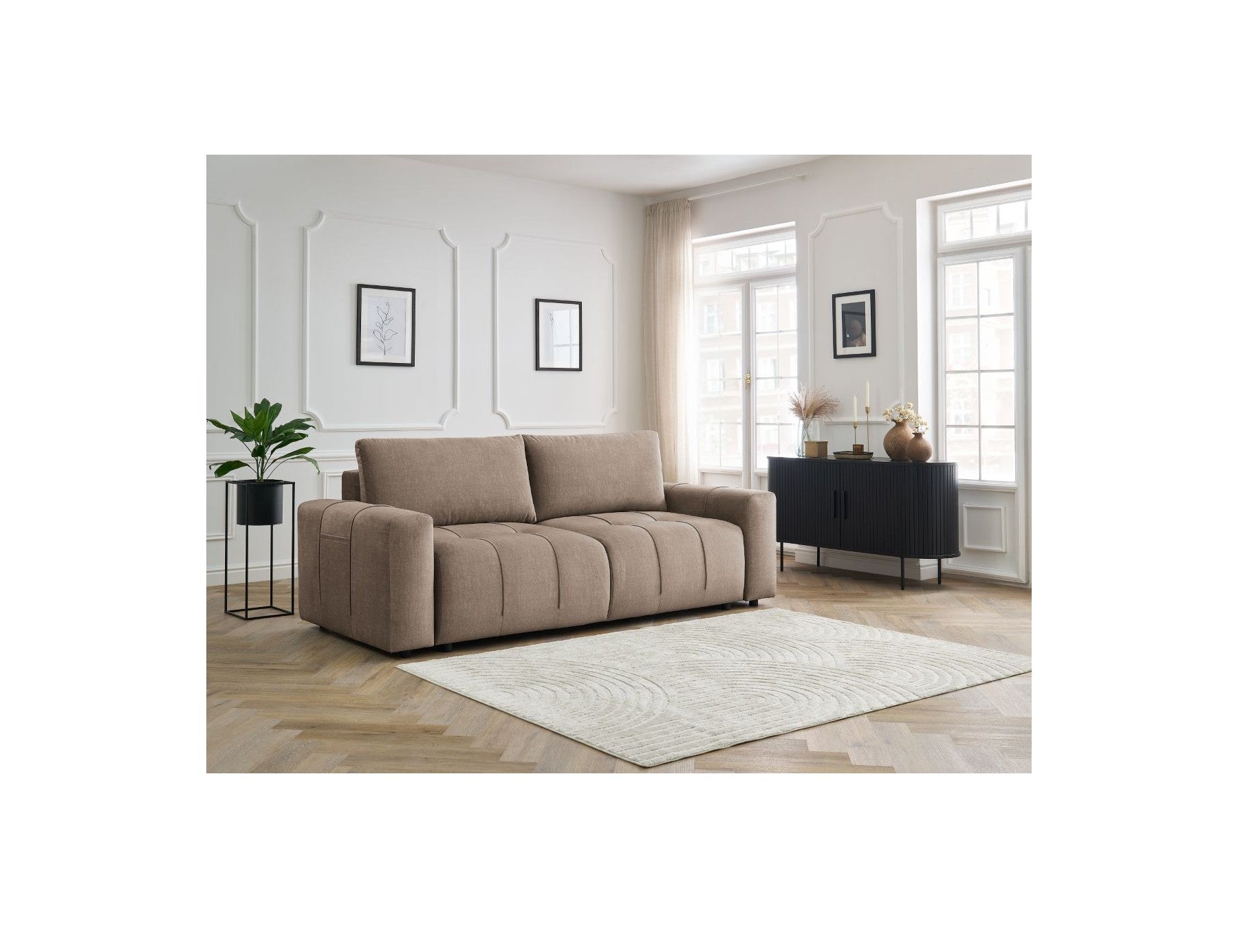 Arsene - Canapé Droit Convertible Coffre - Tissu Velours