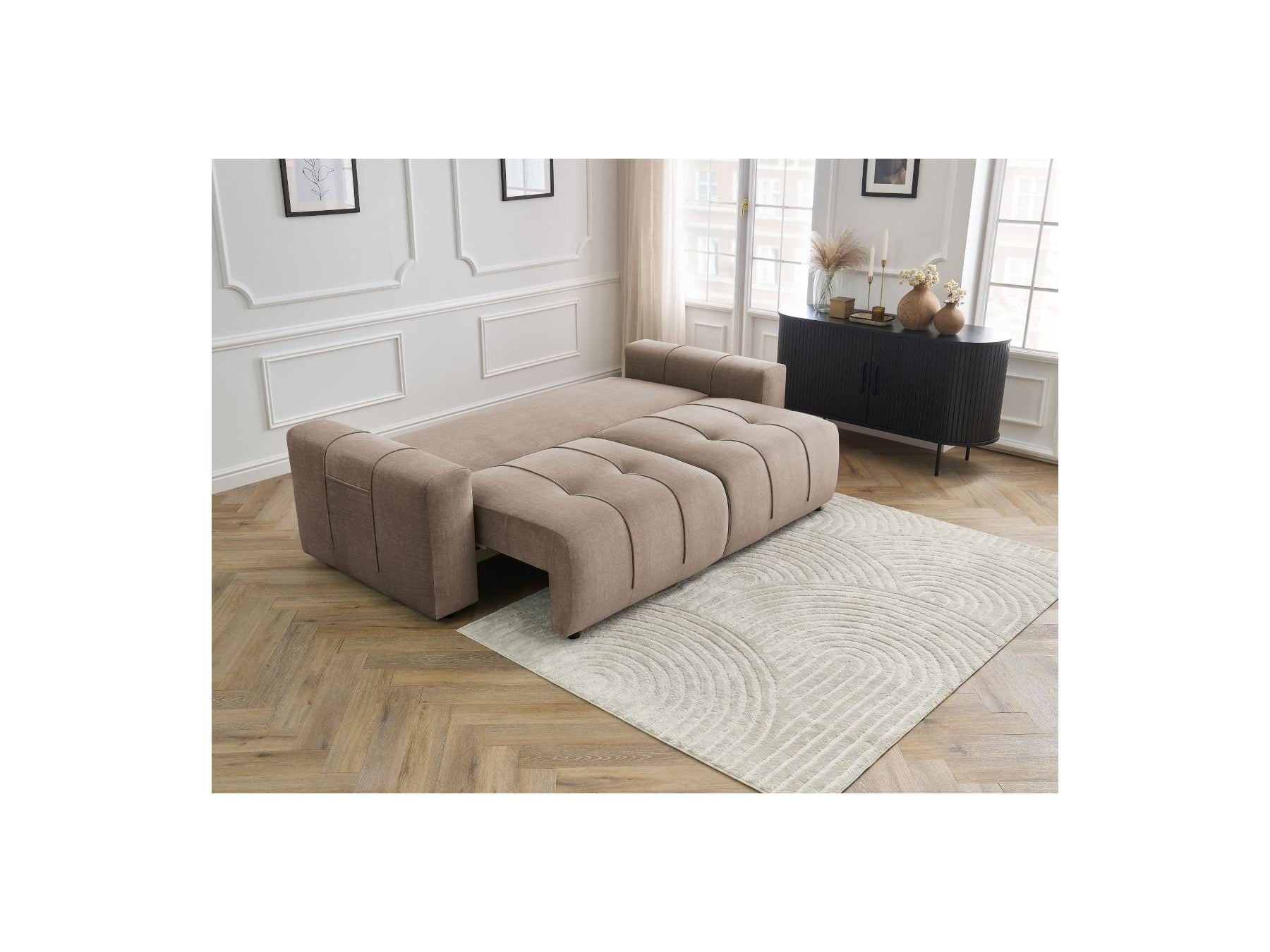 Arsene - Canapé Droit Convertible Coffre - Tissu Velours