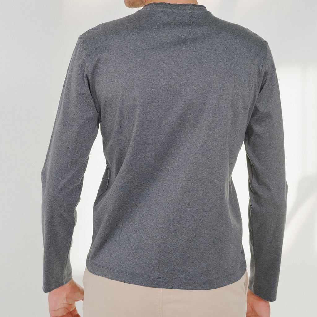 Maison Standards - T-Shirt Henley Manches Longues - Gris Chiné Foncé - Homme