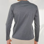 Maison Standards - T-Shirt Henley Manches Longues - Gris Chiné Foncé - Homme