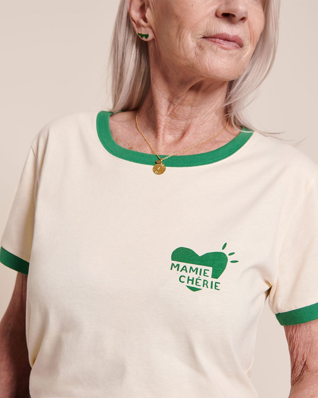 Le T-Shirt Coeur Mamie Chérie En Coton Bio - Crème