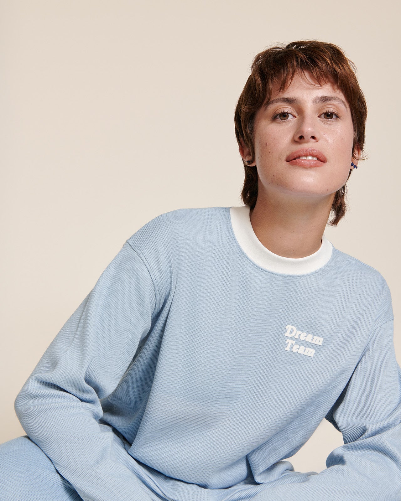 Le Haut De Pyjama Dream Team Femme En Coton Bio Nid D'Abeille - Bleu
