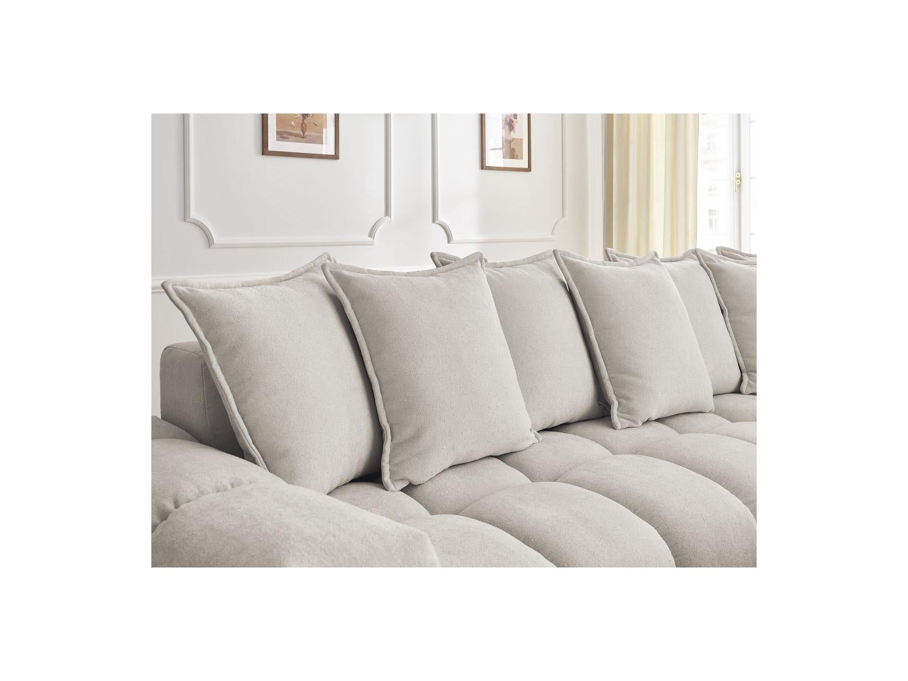 Everest - Canapé D'Angle Fixe - Tissu Texturé - Angle Droit - 10 Coussins