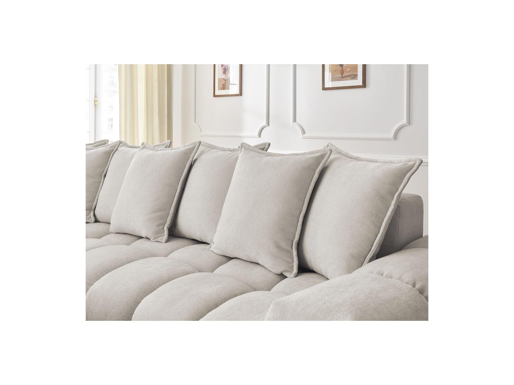 Everest - Canapé D'Angle Fixe - Tissu Texturé - Angle Gauche - 10 Coussins