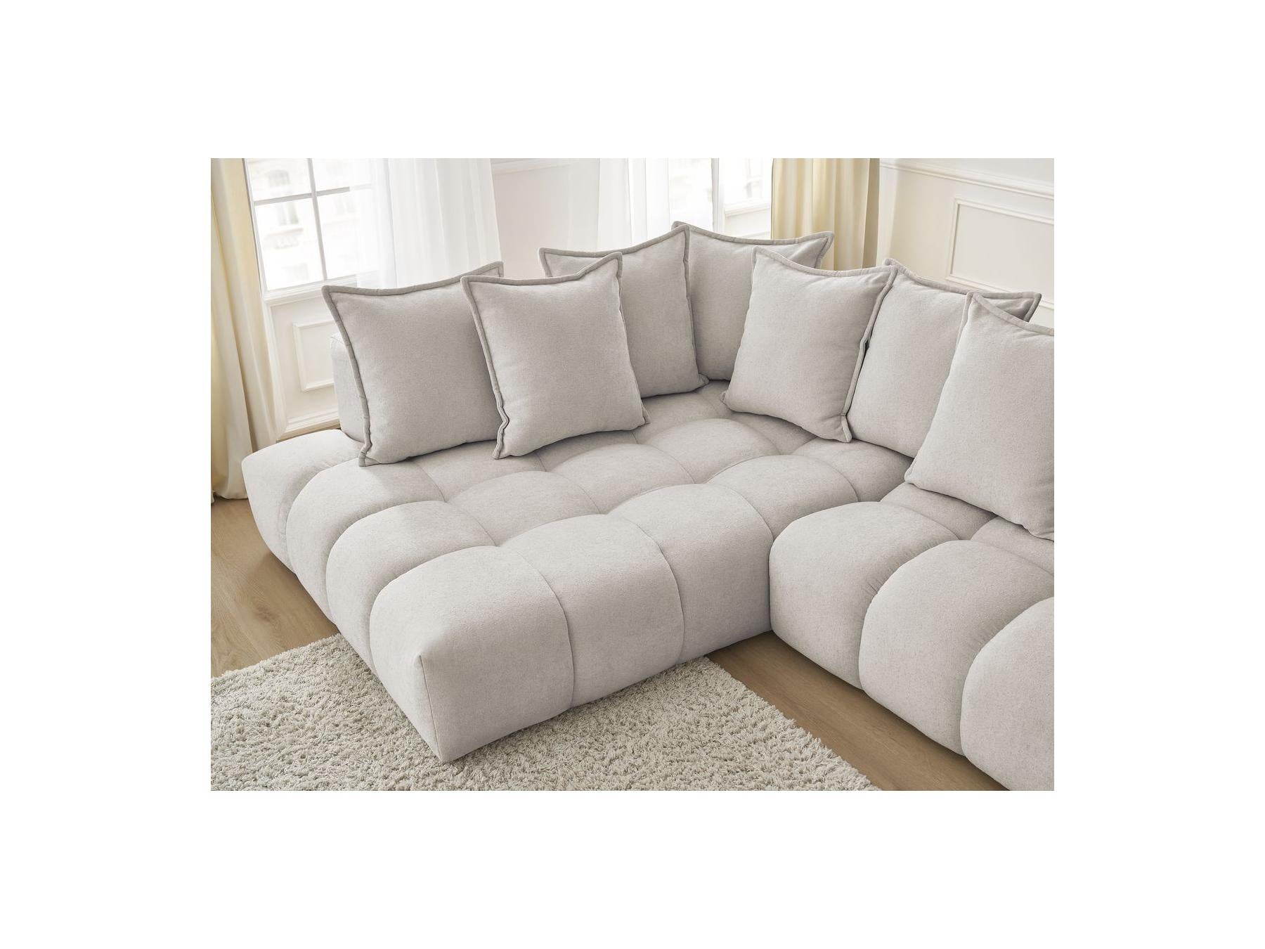 Everest - Canapé D'Angle Fixe - Tissu Texturé - Angle Gauche - 10 Coussins