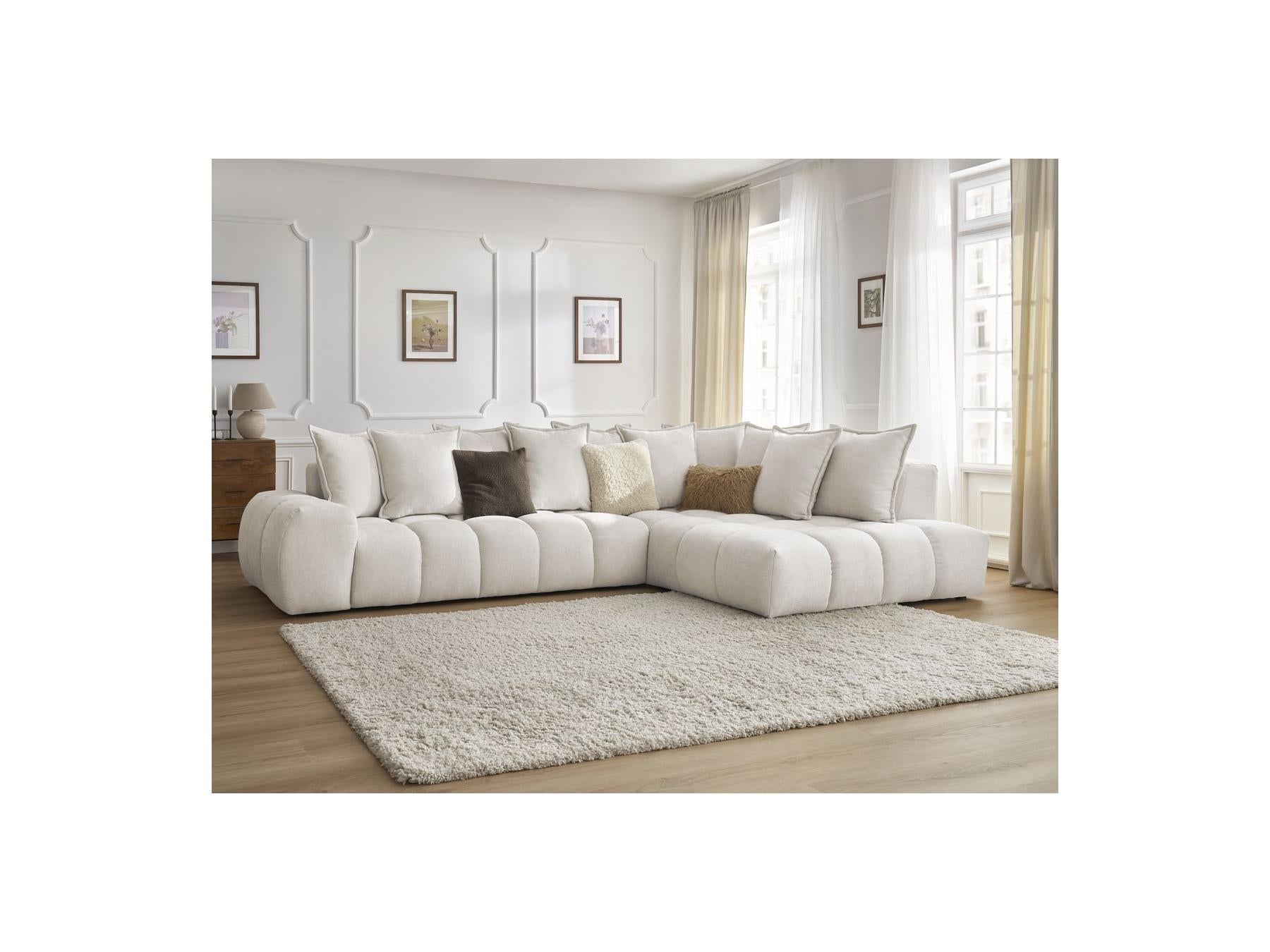 Everest - Canapé D'Angle Fixe - Tissu Texturé - Angle Droit - 10 Coussins