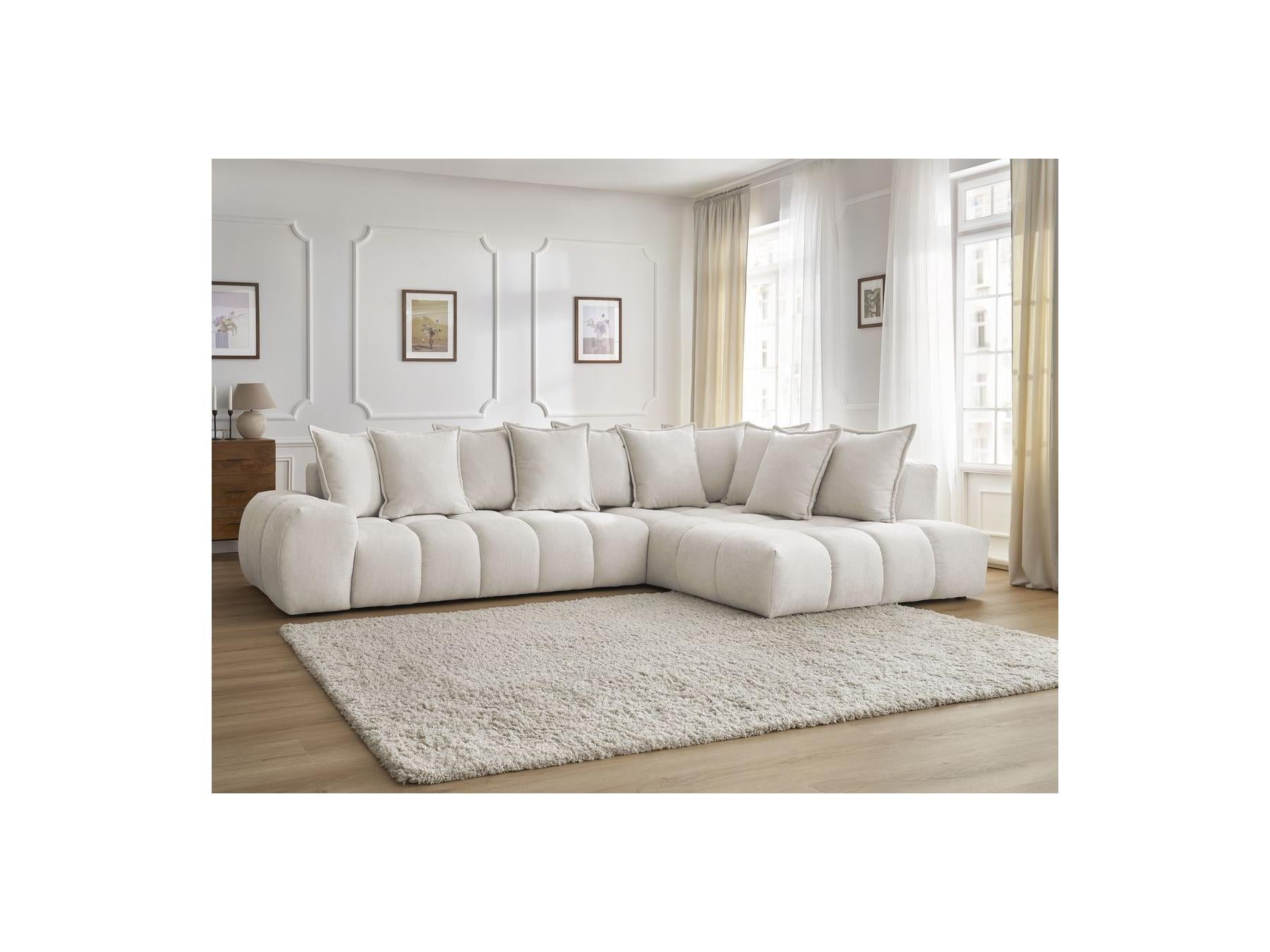 Everest - Canapé D'Angle Fixe - Tissu Texturé - Angle Droit - 10 Coussins