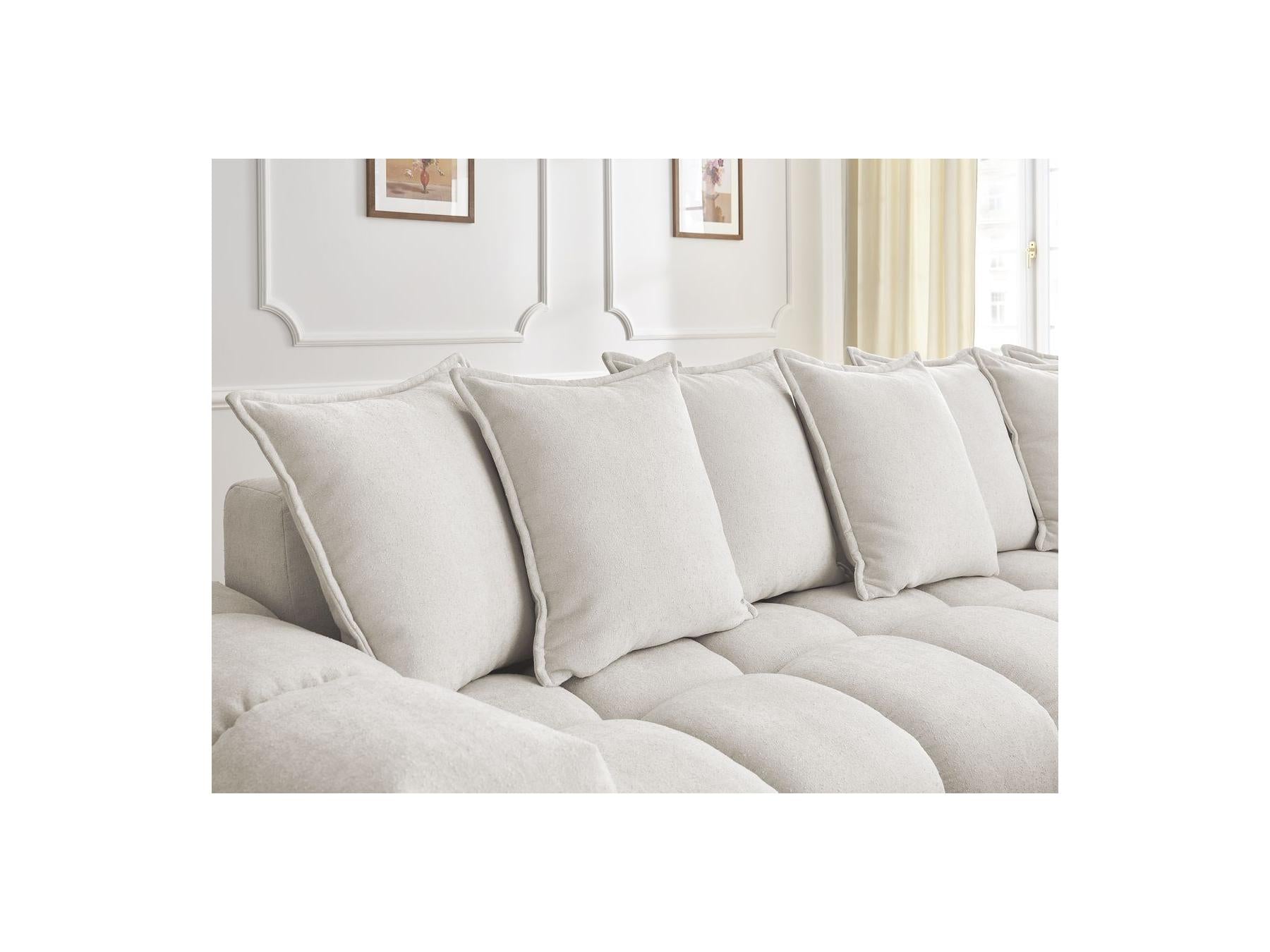 Everest - Canapé D'Angle Fixe - Tissu Texturé - Angle Droit - 10 Coussins