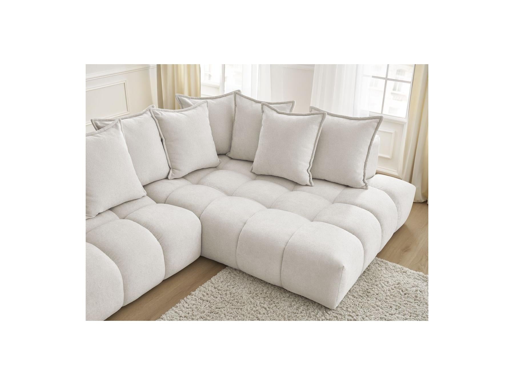 Everest - Canapé D'Angle Fixe - Tissu Texturé - Angle Droit - 10 Coussins