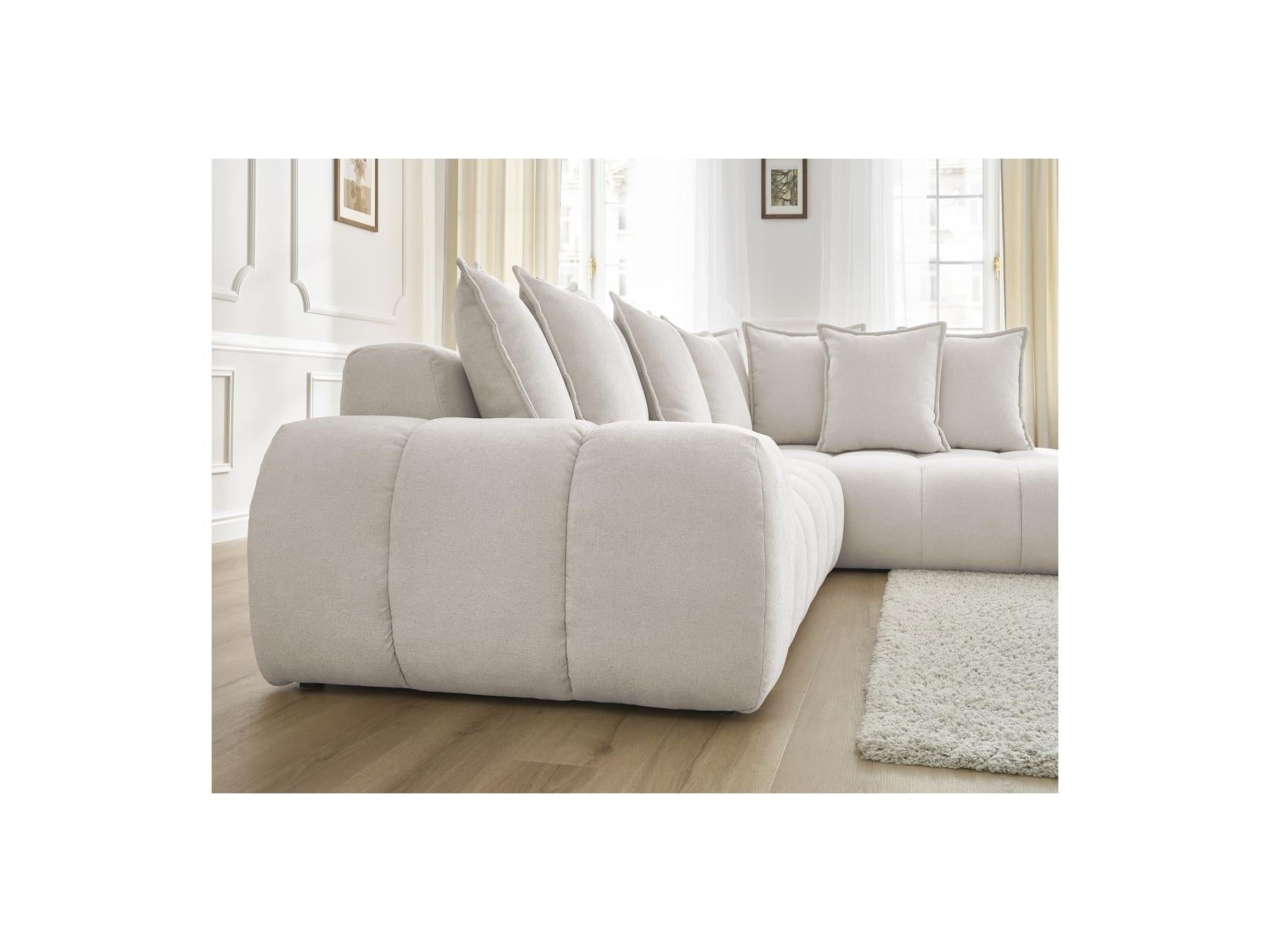 Everest - Canapé D'Angle Fixe - Tissu Texturé - Angle Droit - 10 Coussins