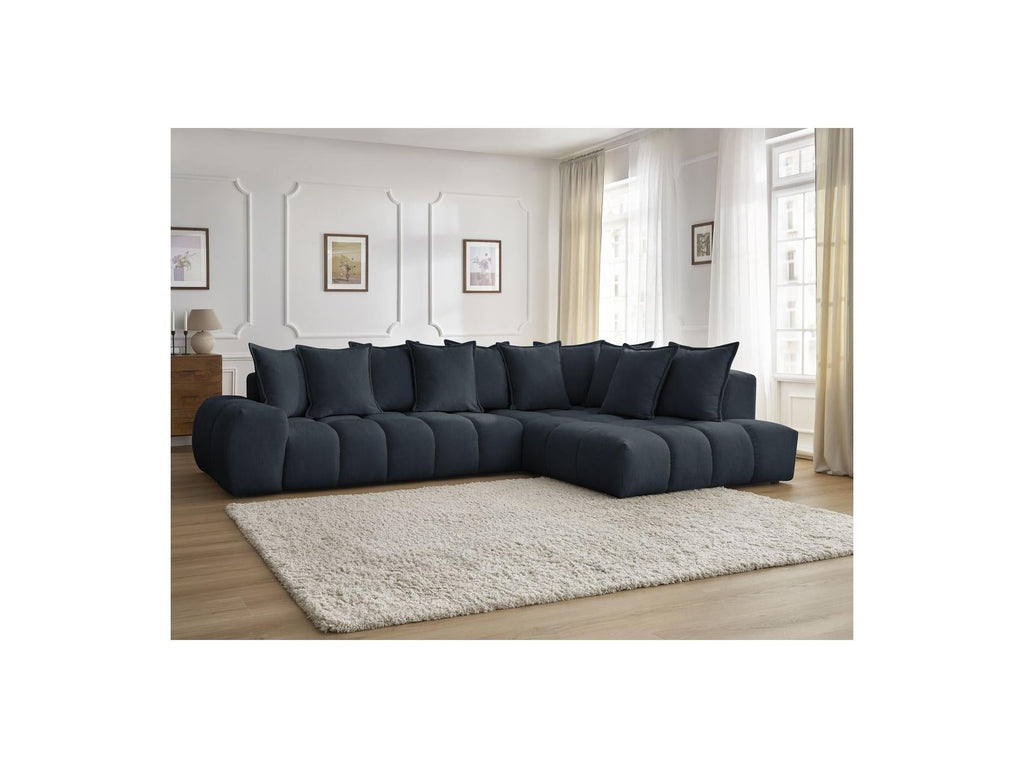 Everest - Canapé D'Angle Fixe - Tissu Texturé - Angle Droit - 10 Coussins