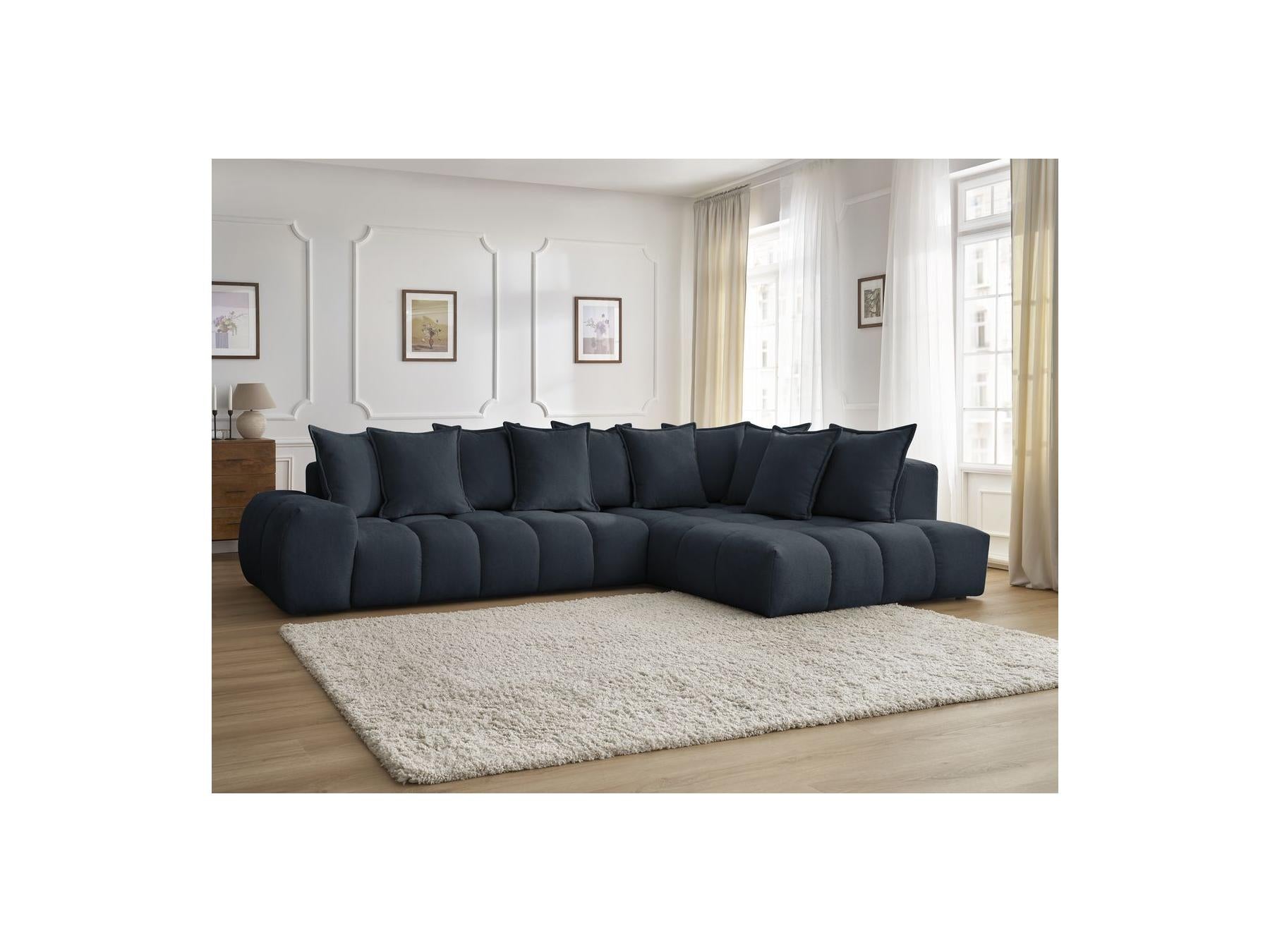 Everest - Canapé D'Angle Fixe - Tissu Texturé - Angle Droit - 10 Coussins