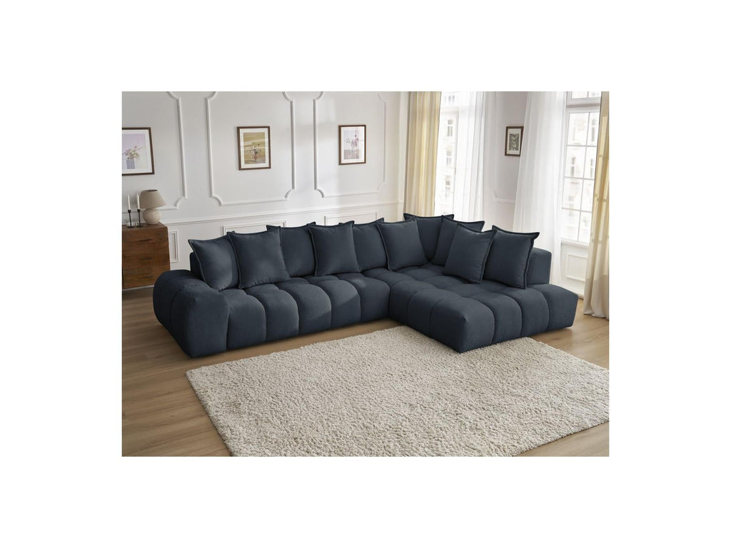 Everest - Canapé D'Angle Fixe - Tissu Texturé - Angle Droit - 10 Coussins