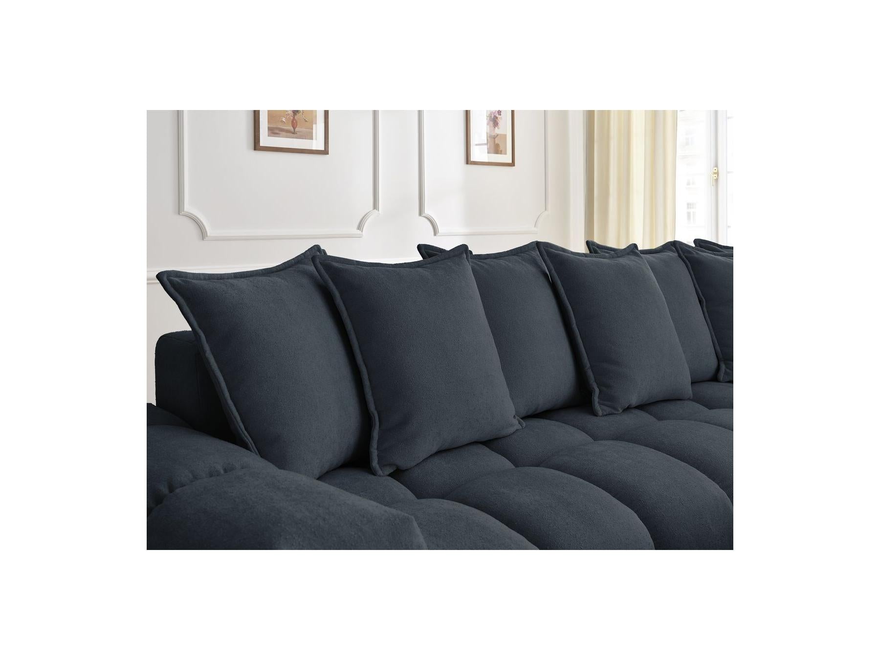 Everest - Canapé D'Angle Fixe - Tissu Texturé - Angle Droit - 10 Coussins