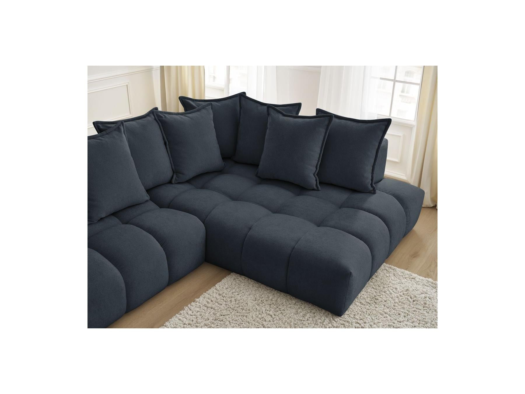 Everest - Canapé D'Angle Fixe - Tissu Texturé - Angle Droit - 10 Coussins