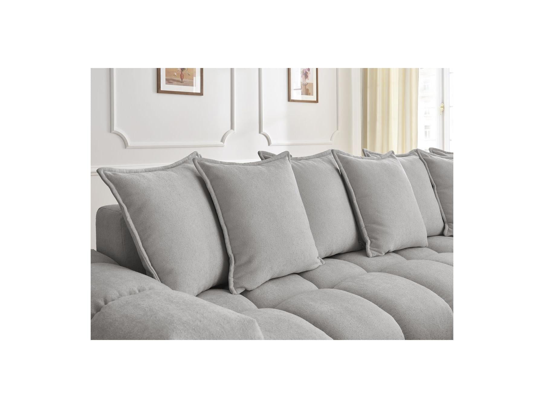 Everest - Canapé D'Angle Fixe - Tissu Texturé - Angle Droit - 10 Coussins