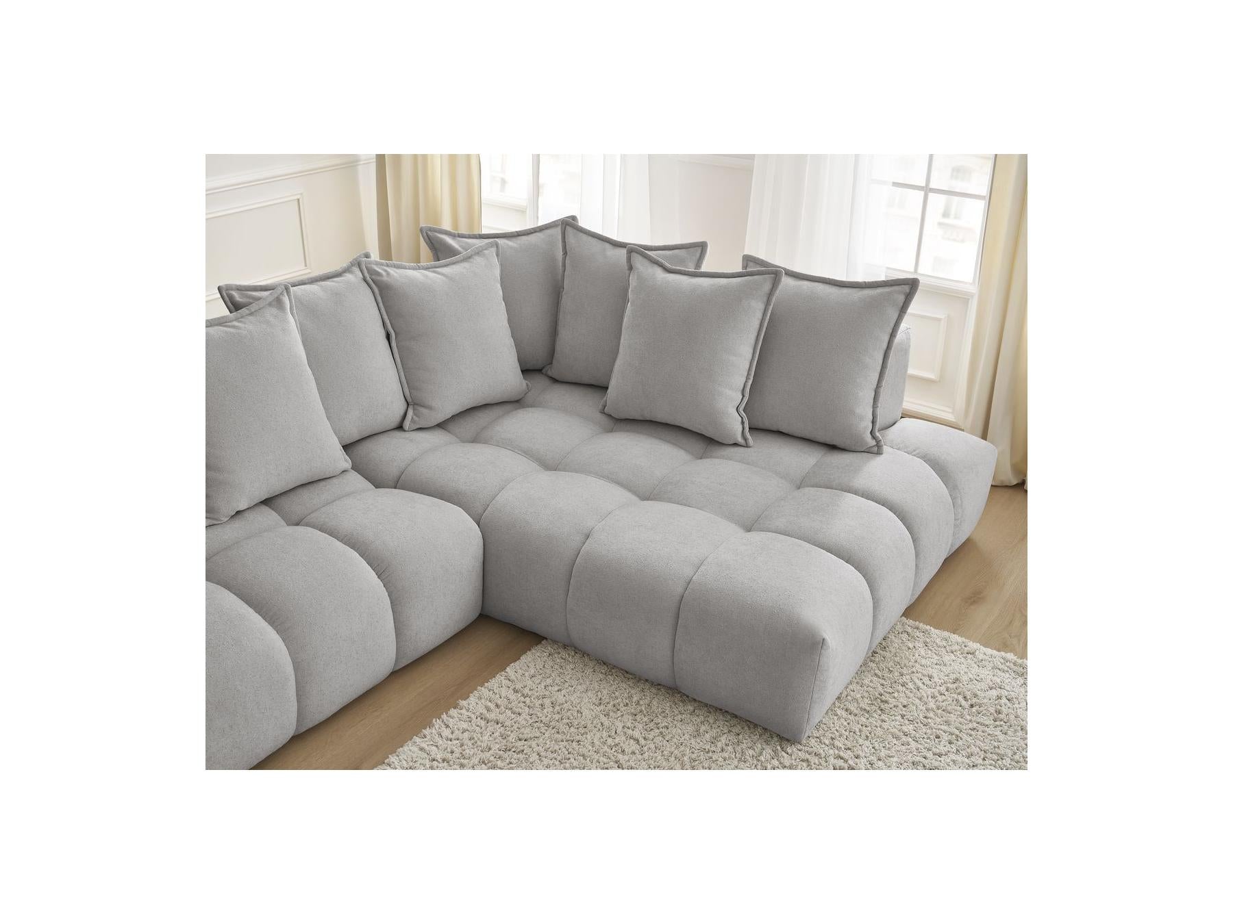 Everest - Canapé D'Angle Fixe - Tissu Texturé - Angle Droit - 10 Coussins