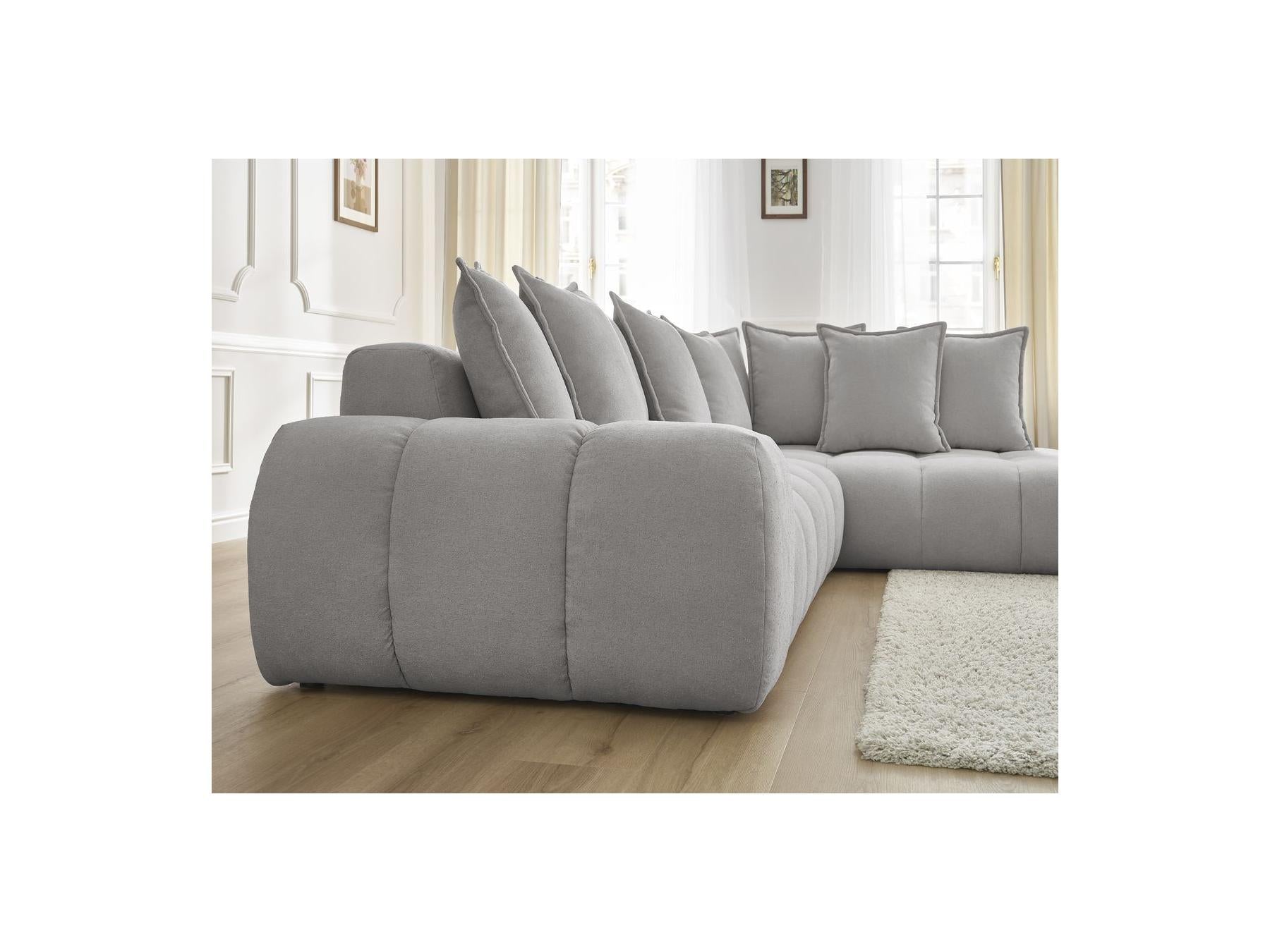 Everest - Canapé D'Angle Fixe - Tissu Texturé - Angle Droit - 10 Coussins