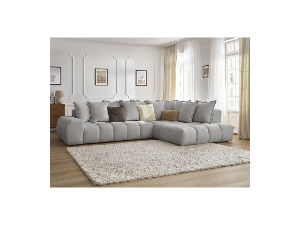 Everest - Canapé D'Angle Fixe - Tissu Texturé - Angle Droit - 10 Coussins