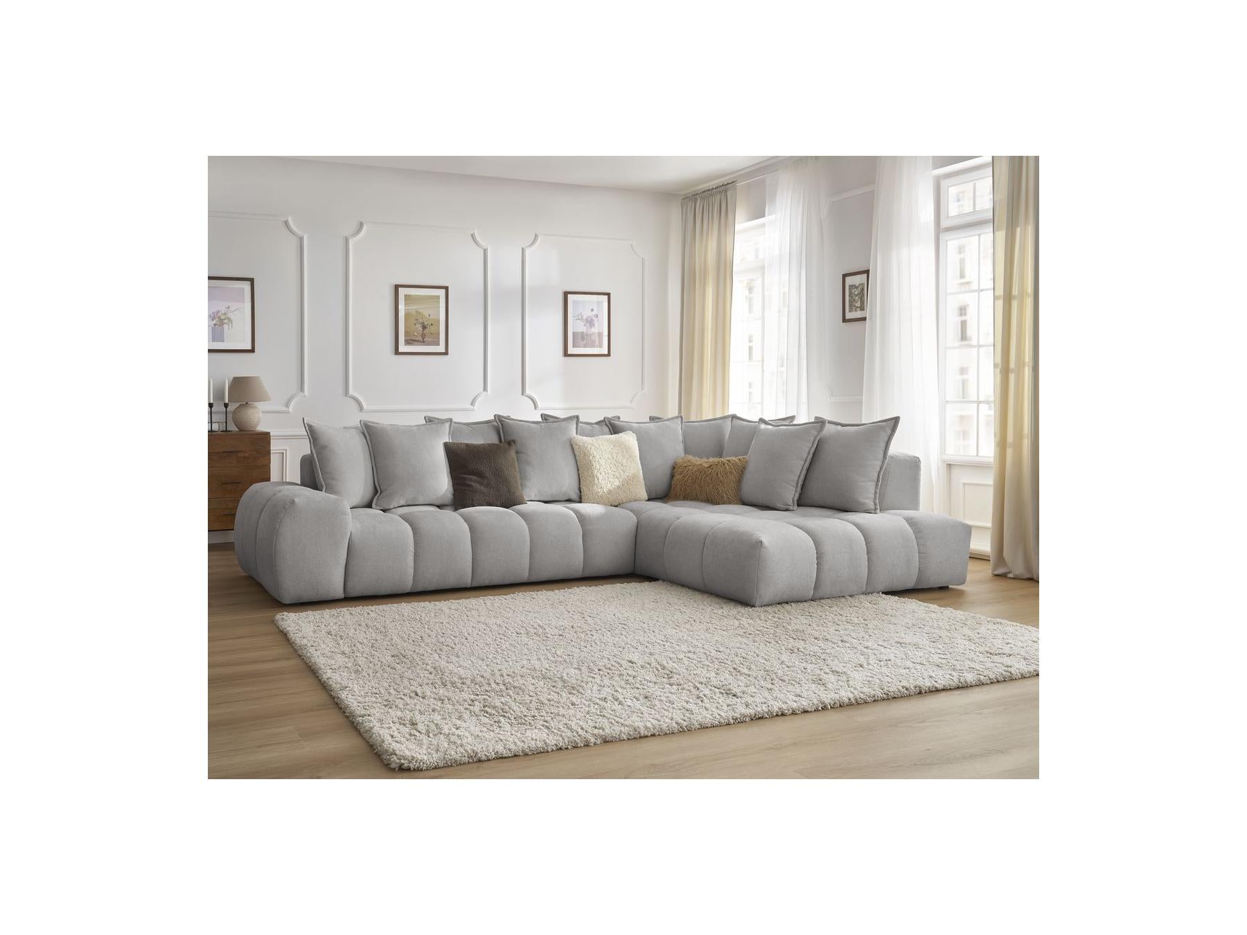 Everest - Canapé D'Angle Fixe - Tissu Texturé - Angle Droit - 10 Coussins