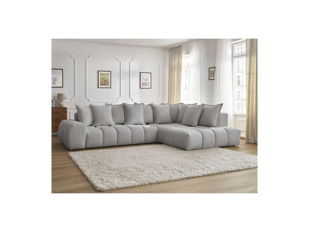 Everest - Canapé D'Angle Fixe - Tissu Texturé - Angle Droit - 10 Coussins