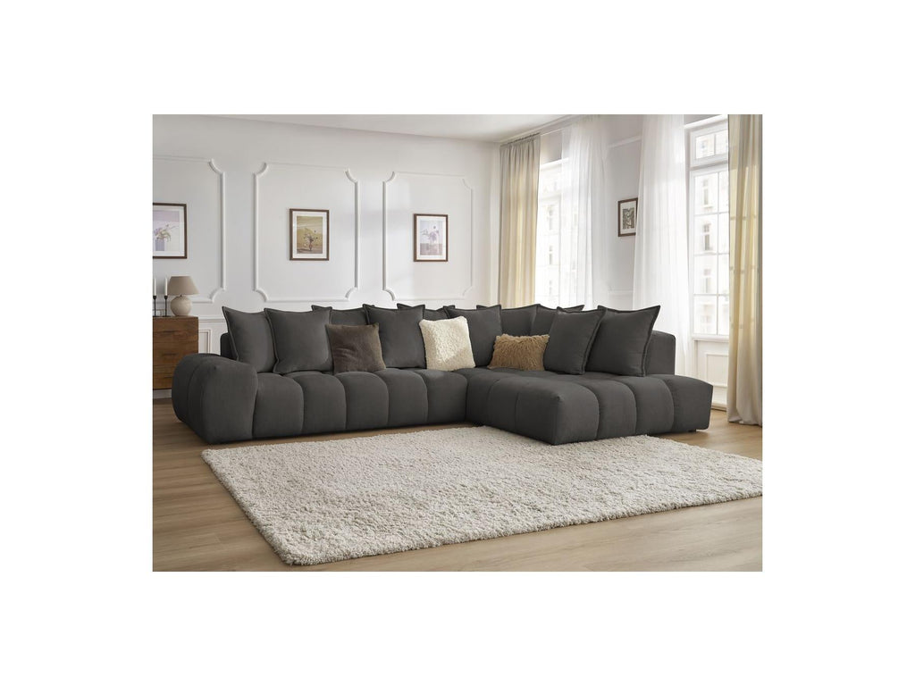 Everest - Canapé D'Angle Fixe - Tissu Texturé - Angle Droit - 10 Coussins
