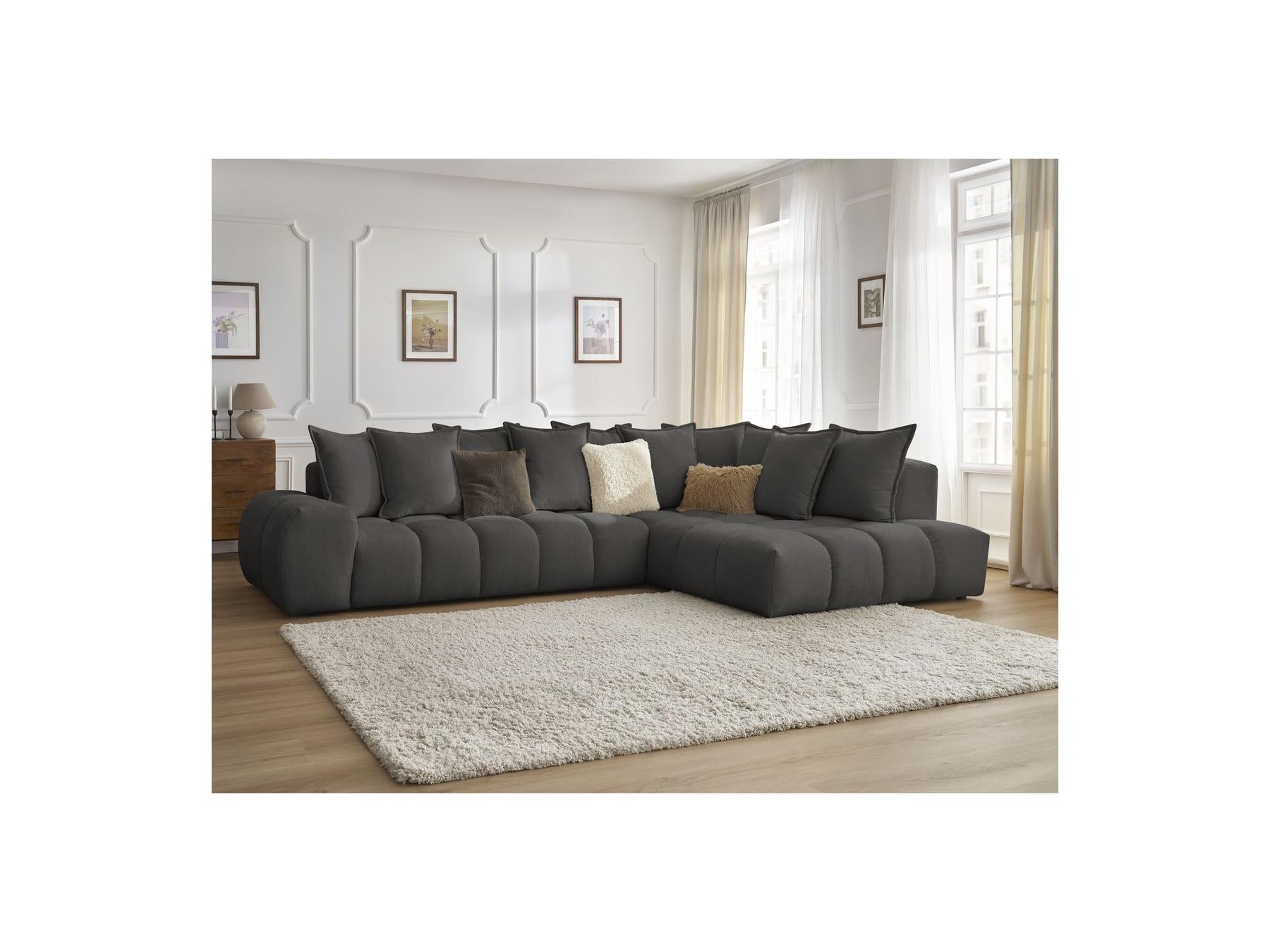 Everest - Canapé D'Angle Fixe - Tissu Texturé - Angle Droit - 10 Coussins