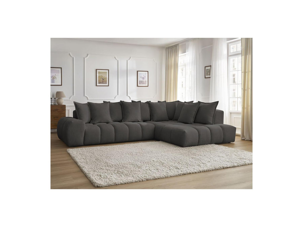 Everest - Canapé D'Angle Fixe - Tissu Texturé - Angle Droit - 10 Coussins