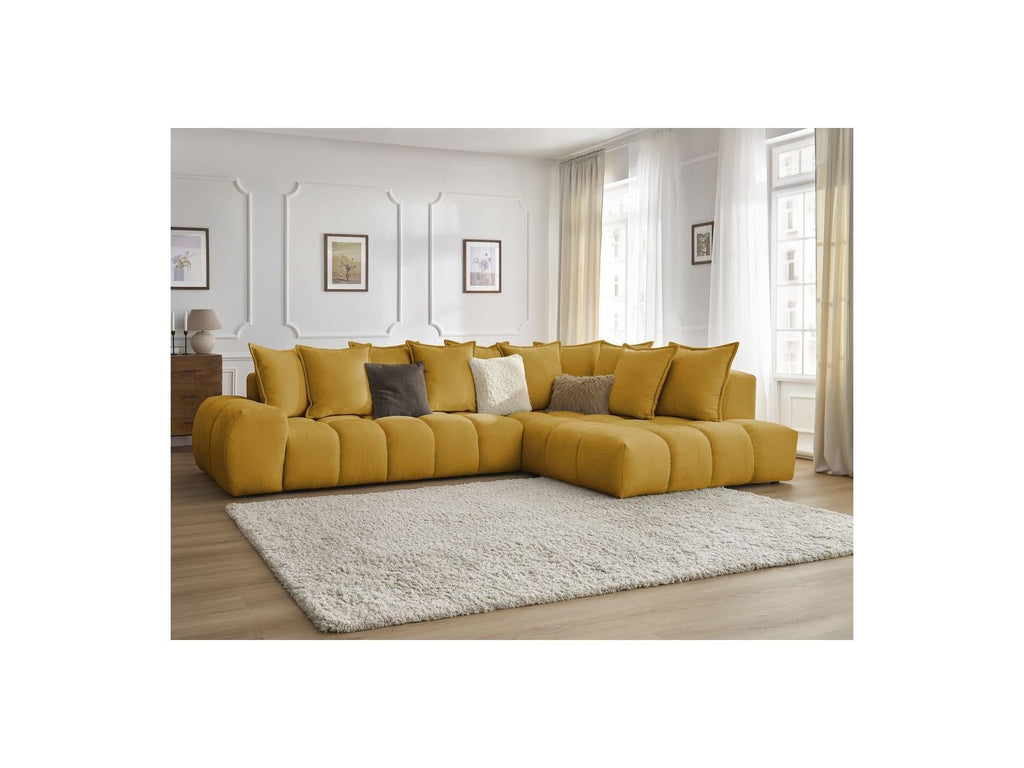 Everest - Canapé D'Angle Fixe - Tissu Texturé - Angle Droit - 10 Coussins