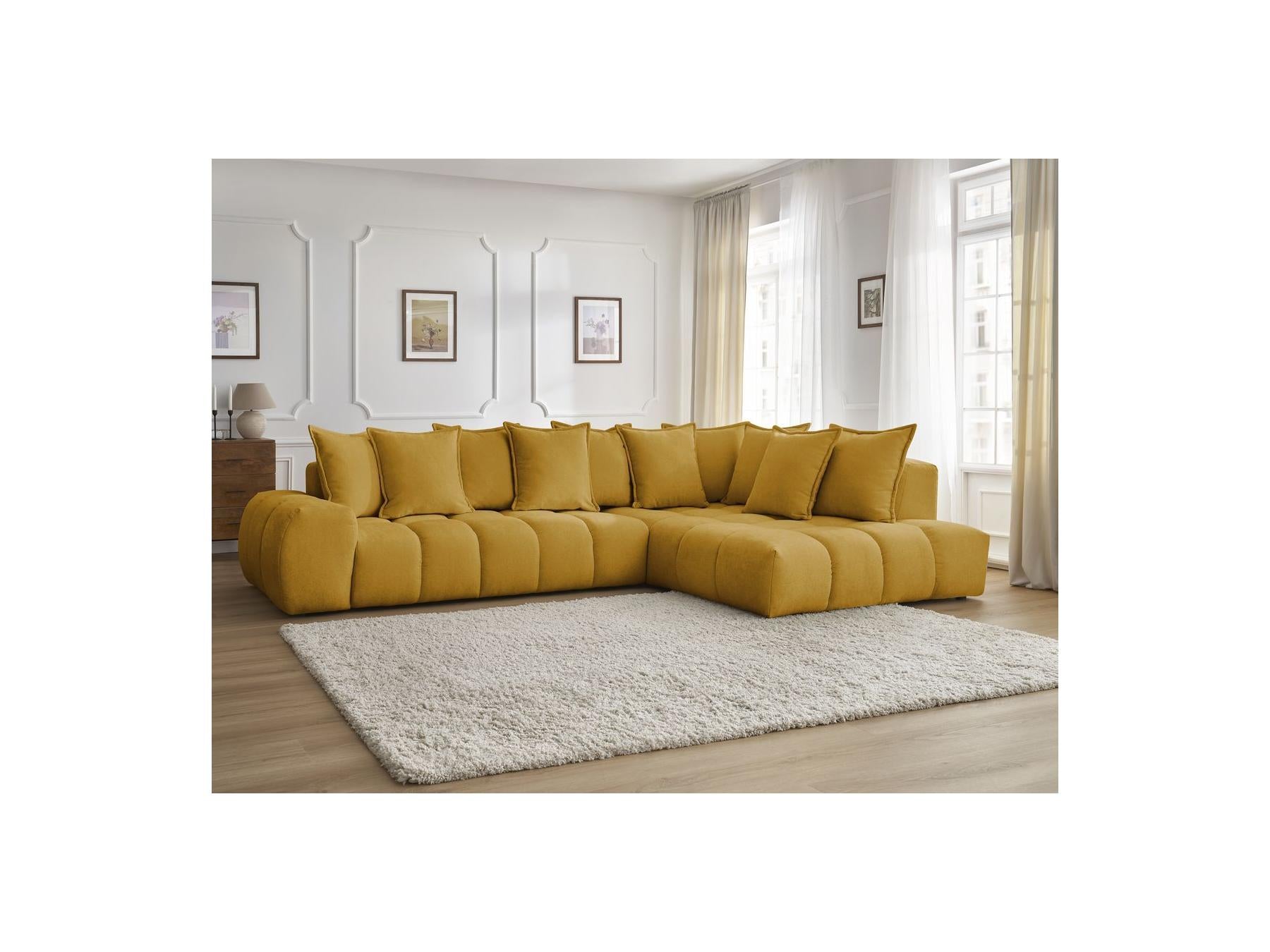 Everest - Canapé D'Angle Fixe - Tissu Texturé - Angle Droit - 10 Coussins