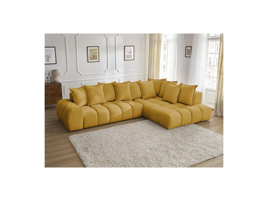 Everest - Canapé D'Angle Fixe - Tissu Texturé - Angle Droit - 10 Coussins