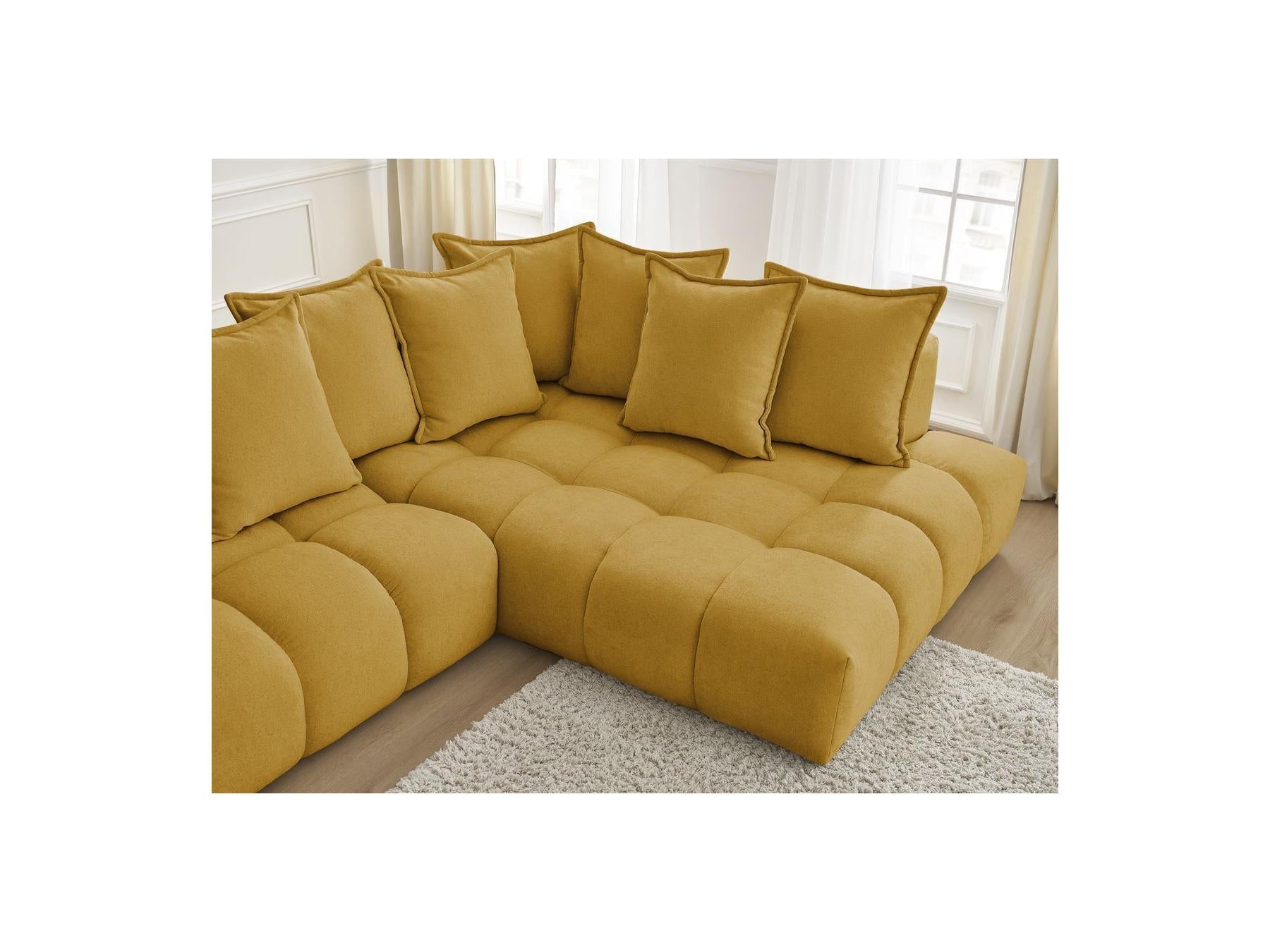 Everest - Canapé D'Angle Fixe - Tissu Texturé - Angle Droit - 10 Coussins
