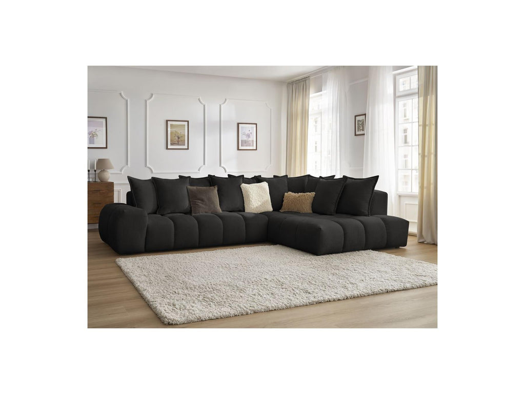 Everest - Canapé D'Angle Fixe - Tissu Texturé - Angle Droit - 10 Coussins